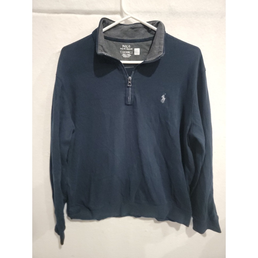 Polo Ralph Lauren Luxury Jersey Quarter Zip Pullover Navy Blue Men's Size L